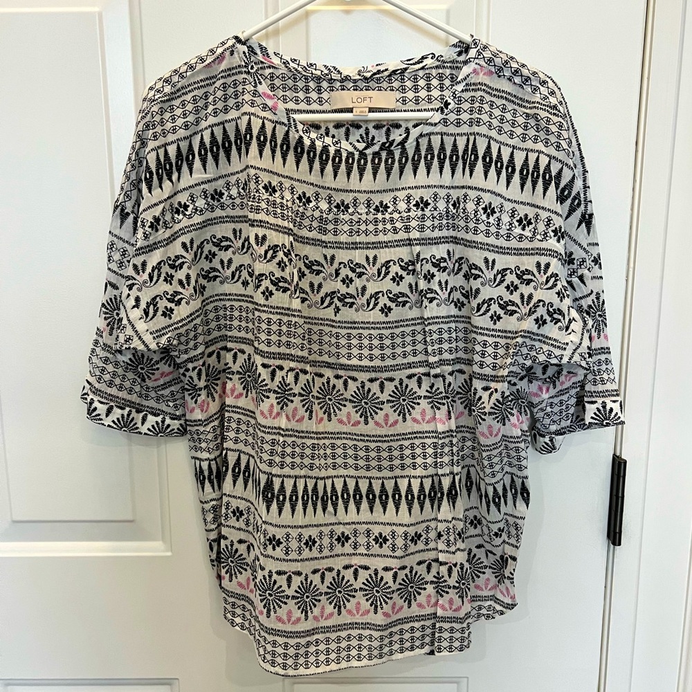 Loft Pink and Black Aztec Blouse- Size Small
